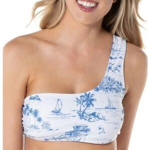 New With Tags C&C California Palm Tree Toile One Shoulder Bikini Top Size XL